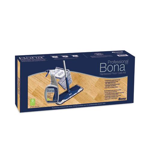 Image of Bona® Hardwood Floor Care Kit, 15" Wide Microfiber Head, 52" Blue Steel Handle