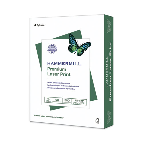Hammermill® Premium Laser Print Paper, 98 Bright, 32 lb Bond Weight, 8.5 x 11, White, 500/Ream