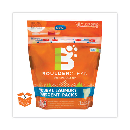 Boulder Clean Laundry Detergent Packs, Valencia Orange, 34/Pouch