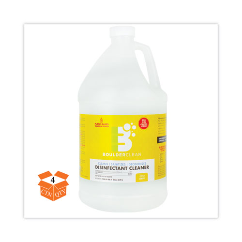 Image of Disinfectant Cleaner, Lemon Scent, 128 oz Bottle, 4/Carton