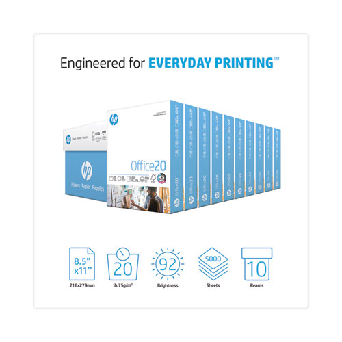 Image of Hp Papers Office20 Paper, 92 Bright, 20 Lb Bond Weight, 8.5 X 11, White, 500 Sheets/Ream, 10 Reams/Carton