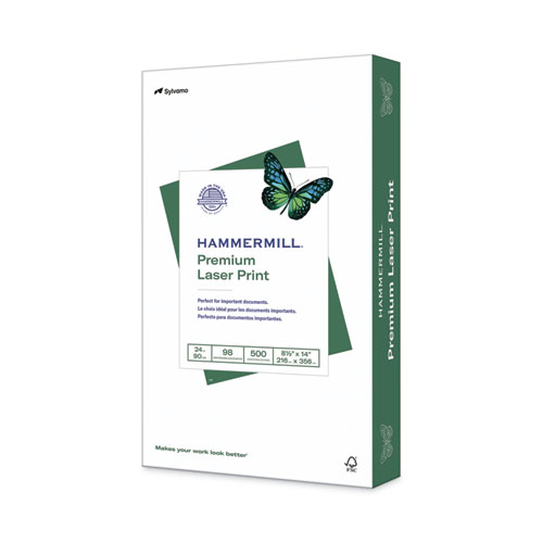 Image of Hammermill® Premium Laser Print Paper, 98 Bright, 24 Lb Bond Weight, 8.5 X 14, White, 500/Ream