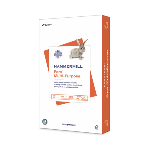 Hammermill® Fore Multipurpose Print Paper, 96 Bright, 20 Lb Bond Weight, 8.5 X 14, White, 500/Ream