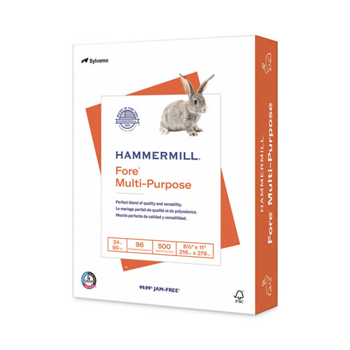 Hammermill® Fore Multipurpose Print Paper, 96 Bright, 24 Lb Bond Weight, 8.5 X 11, White, 500 Sheets/Ream