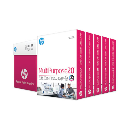HP Multipurpose Paper, 96 Bright, 20lb, Letter, White, 2500 Sheets/Carton