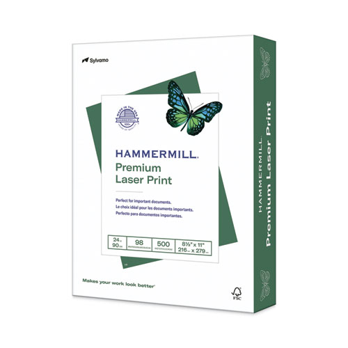 Image of Hammermill® Premium Laser Print Paper, 98 Bright, 24 Lb Bond Weight, 8.5 X 11, White, 500/Ream