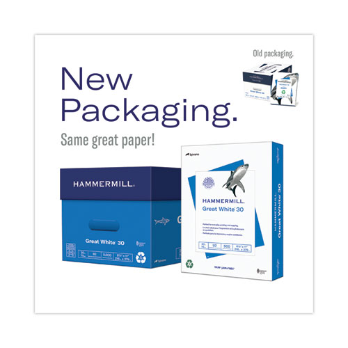 Image of Hammermill® Great White 30 Recycled Print Paper, 92 Bright, 20 Lb Bond Weight, 8.5 X 11, White, 500 Sheets/Ream, 5 Reams/Carton