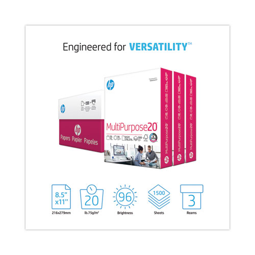 Image of Hp Papers Multipurpose20 Paper, 96 Bright, 20 Lb Bond Weight, 8.5 X 11, White, 500 Sheets/Ream, 3 Reams/Carton