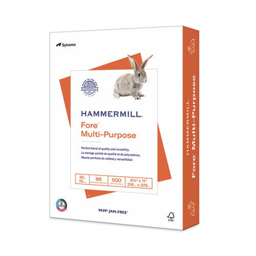 Hammermill® Fore Multipurpose Print Paper, 96 Bright, 20 Lb Bond Weight, 8.5 X 11, White, 500 Sheets/Ream