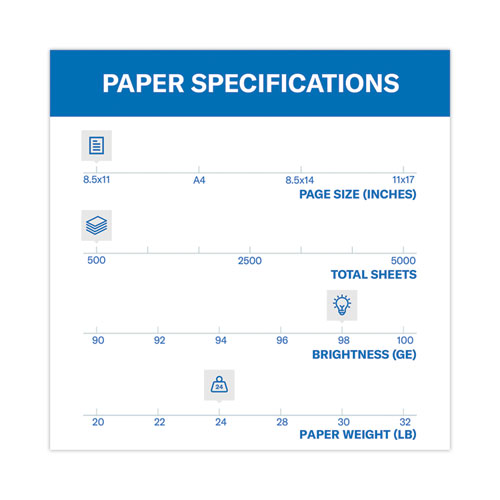 Premium Laser Print Paper, 98 Bright, 3-Hole, 24 lb Bond Weight, 8.5 x 11, White, 500/Ream