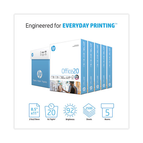 Image of Hp Papers Office20 Paper, 92 Bright, 20 Lb Bond Weight, 8.5 X 11, White, 500 Sheets/Ream, 5 Reams/Carton