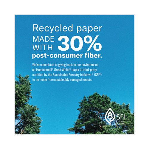 Great White 30 Recycled Print Paper, 92 Bright, 3Hole, 20 lb Bond Weight, 8.5 x 11, White, 500 Sheets/Ream, 10 Reams/Carton