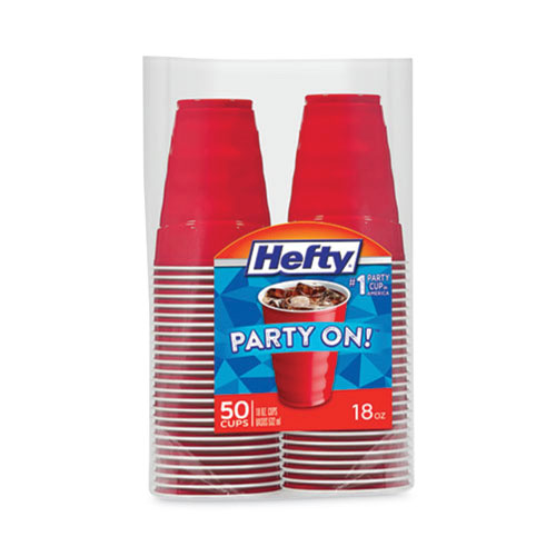 Image of Hefty® Easy Grip Disposable Plastic Party Cups, 18 Oz, Red, 50/Pack, 8 Packs/Carton