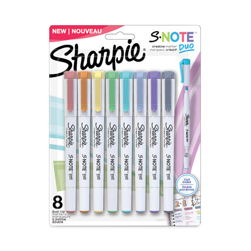 Sharpie® S-Note Creative Markers, Assorted Ink Colors, Bullet/Chisel Tip, White Barrel, 8/Pack