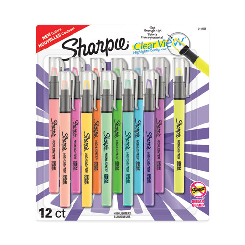 Clearview Pen-Style Highlighter, Assorted Ink Colors, Chisel Tip, Assorted Barrel Colors, 12/Pack