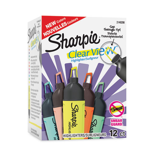 Sharpie® Clearview Tank-Style Highlighter, Assorted Ink Colors, Chisel Tip, Assorted Barrel Colors, 12/Pack