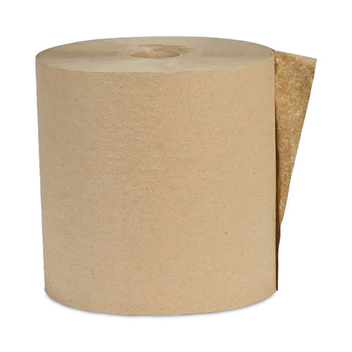 Image of Recycled Hardwound Paper Towels, 1-Ply, 8" x 600 ft, 1.6 Core, Kraft, 12 Rolls/Carton