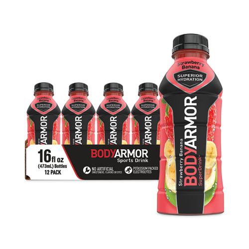 Image of Bodyarmor Superdrink Sports Drink, Strawberry Banana, 16 Oz Bottle, 12/Pack
