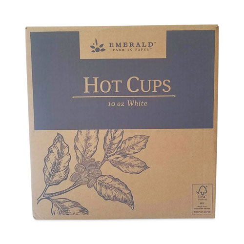 Emerald™ Paper Hot Cups, 10 oz, White, 50/Pack, 20 Packs/Carton