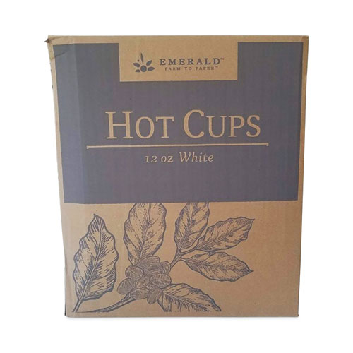 Paper Hot Cups, 12 oz, White, 50/Pack, 20 Packs/Carton