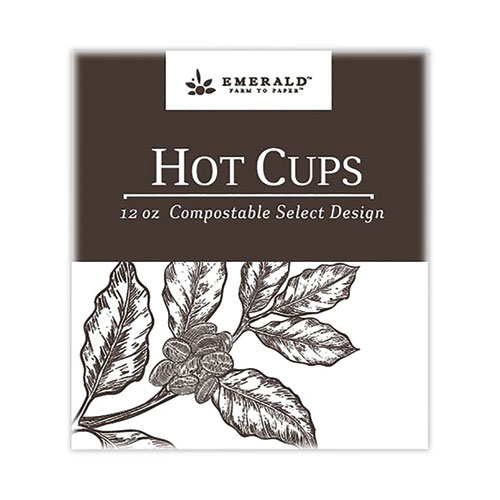 Image of Compostable Paper Hot Cups, 12 oz, White/Brown, 50/Pack, 10 Packs/Carton
