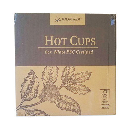 Image of Emerald™ Paper Hot Cups, 8 Oz, White, 50/Pack, 20 Packs/Carton