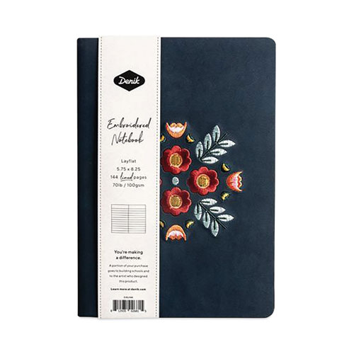 Denik Vegan-Suede Layflat Hardbound Journal, Evelyn'S Floral Bouquet, College Rule, Dark Blue/Multicolor Cover, (72) 8 X 5.5 Sheets