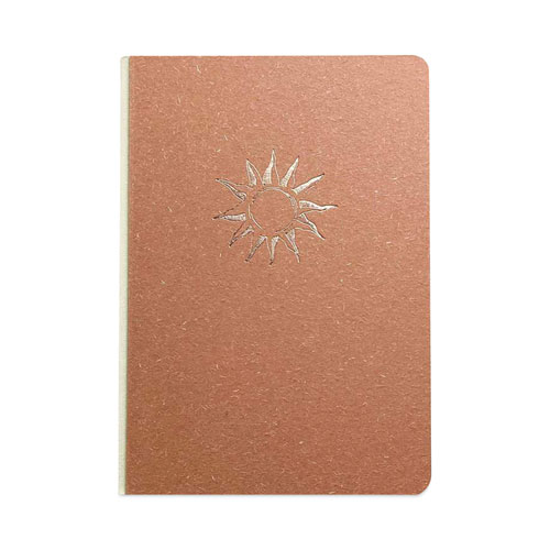 Embossed Canvas Layflat Hardbound Journal, Gold Rise and Shine Artwork, Dotted Rule, Rose-Brown/Cream Cover, 7 x 5, 64 Sheets