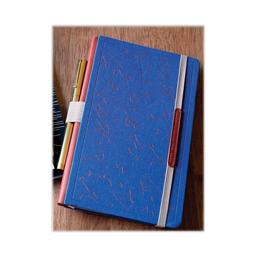 Image of Denik Core Collection Embroidered Canvas Layflat Hardbound Journal, Constellation, College Rule, Blue/Red/Orange, (96) 8 X 5 Sheets