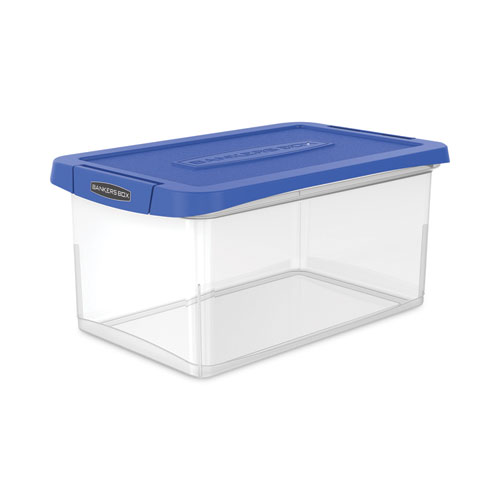 Image of Bankers Box® Latch Lid Storage Bin, 22.38" X 14.19" X 10.63", Clear/Blue