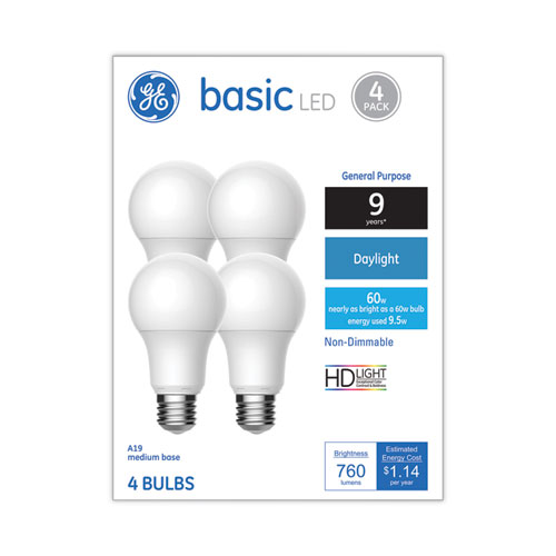 Basic LED Bulbs, A19, 10 W, Daylight, 4/Pack