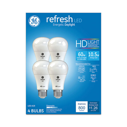 Ge Refresh Led Bulb, A19 Bulb, 10.5 W, Daylight, 4/Pack