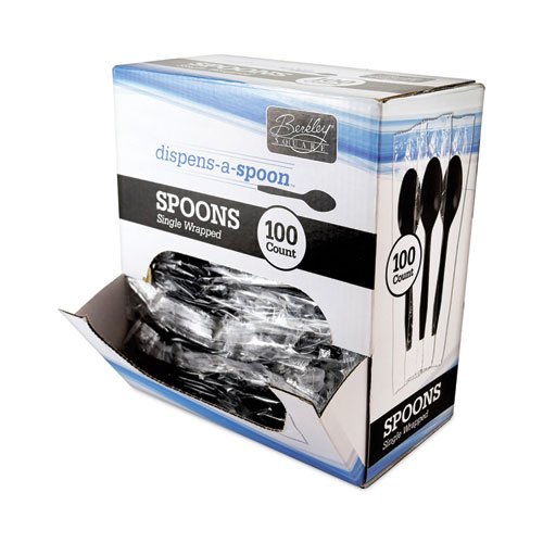 Image of Dispens-a Spoon, Individually Wrapped, Mediumweight, Teaspoons, Black, 100/Box