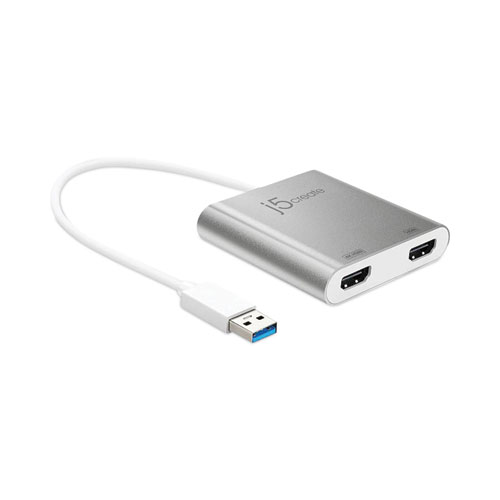 j5create® USB to HDMI Adapter, 7.87", Silver/White