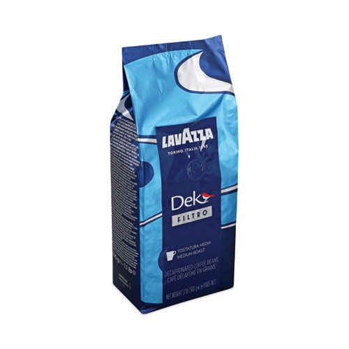 Lavazza Dek Filtro Decaffeinated Whole Bean Coffee, 17.64 oz Valve-Sealed Bags, 12/Carton
