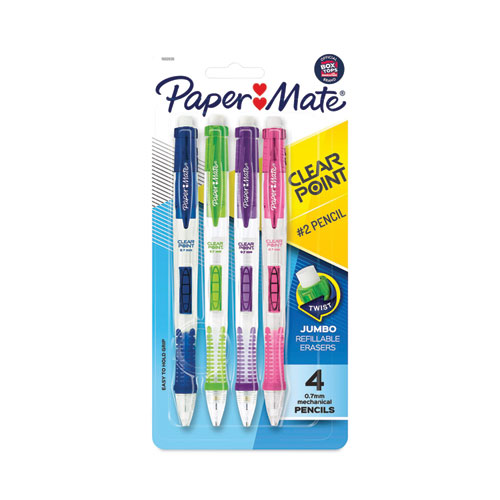 Image of Clear Point Mechanical Pencil, 0.7 mm, HB (#2), Black Lead, Assorted Barrel Colors, 4/Pack