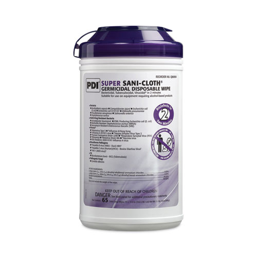 PDI Super Sani-Cloth, 15 x 7.5, Unscented, White, 65 Wipes/Canister