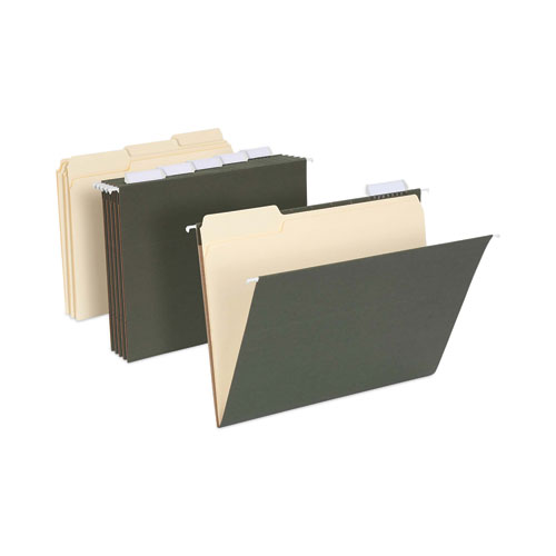 Hanging File Folder Combo Kit, Letter Size, (25) 1/5-Cut Standard Green Hanging Folders, (50) 1/3-Cut Manila File Folders