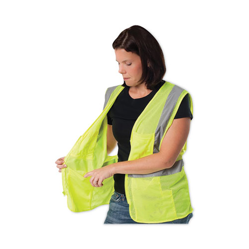 Image of Pip Ansi Class 2 Four Pocket Zipper Safety Vest, Polyester Mesh, 2X-Large, Hi-Viz Lime Yellow