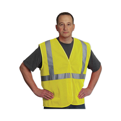Image of ANSI Class 2 Two-Pocket Zipper Mesh Safety Vest, 2X-Large, Hi-Viz Lime Yellow