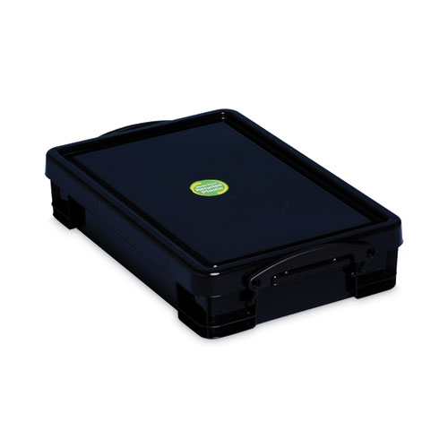 Image of Really Useful Box® 4.23 Qt. Latch Lid Storage Tote, 15.55" X 10.04" X 3.46", Solid Black