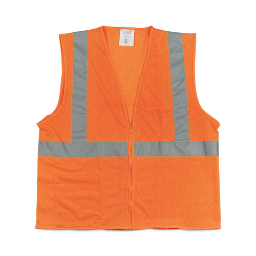 Image of ANSI Class 2 Two-Pocket Zipper Mesh Safety Vest, Polyester Mesh, Large, Orange
