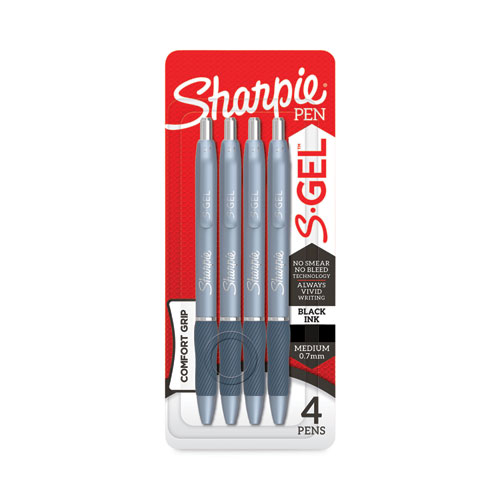 S-Gel Fashion Barrel Gel Pen, Retractable, Medium 0.7 mm, Black Ink, Frost Blue Barrel, 4/Pack