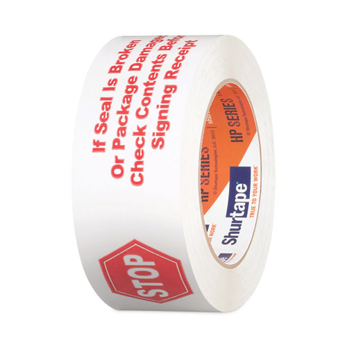 HP 240 Packing Tape, 1.88" x 109.36 yds, White with Red Print, 36/Carton