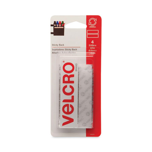 Image of Velcro® Brand Sticky-Back Fasteners, Four 0.75" X 3.5" Strips, White