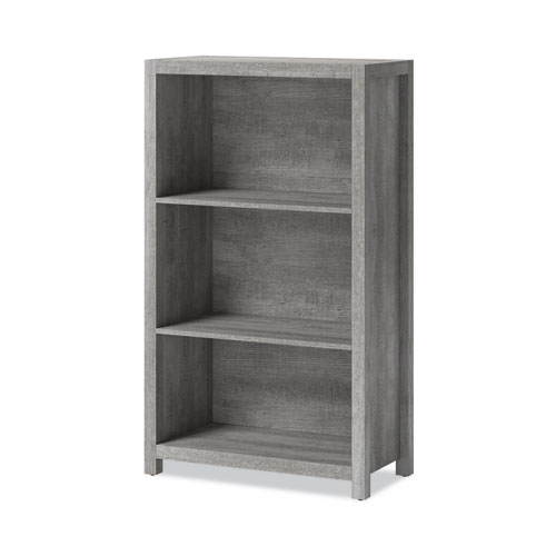 Fallbrook Bookcase, Three-Shelf, 28w x 14d x 48.25h, Smoked Ash/Rustic Warm Gray