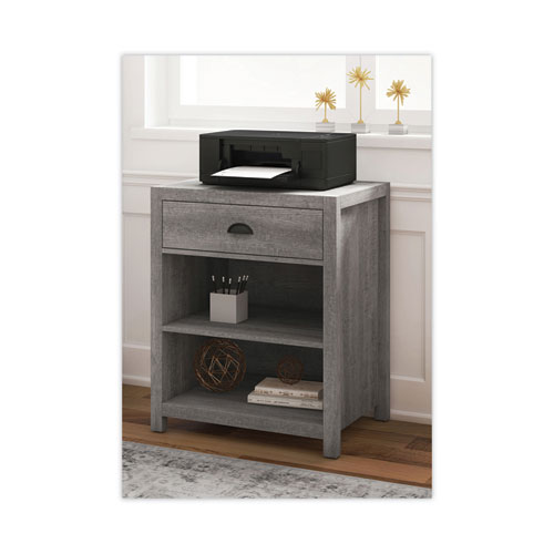 Fallbrook Printer Stand, Engineered Wood, 3 Shelves, 1 Drawer, 50 lb Capacity, 24" x 20" x 30.25", Smoked Ash