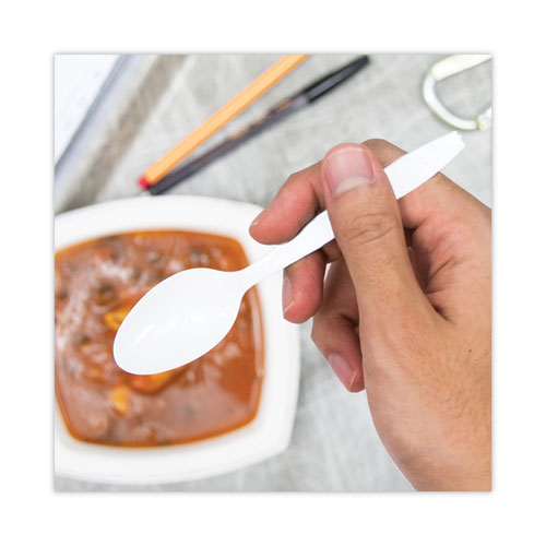 Impress Heavyweight Full-Length Polystyrene Cutlery, Teaspoon, White, 1,000/Carton