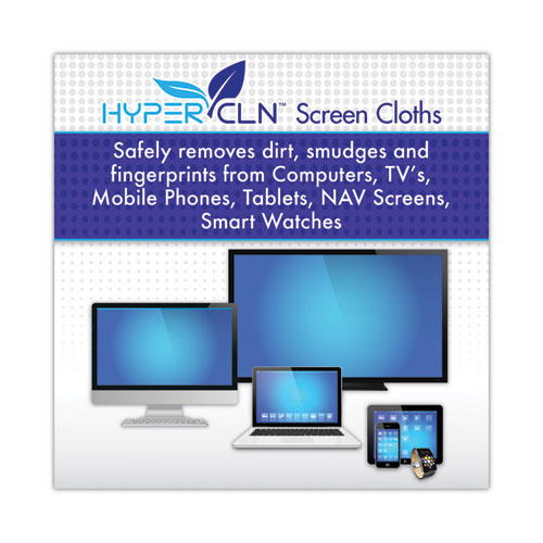 HYPERCLN Screen Cloths, 8 x 8, Unscented, Blue, 3/Pack