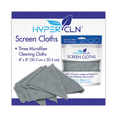 HYPERCLN Screen Cloths, 8 x 8, Unscented, Blue, 3/Pack